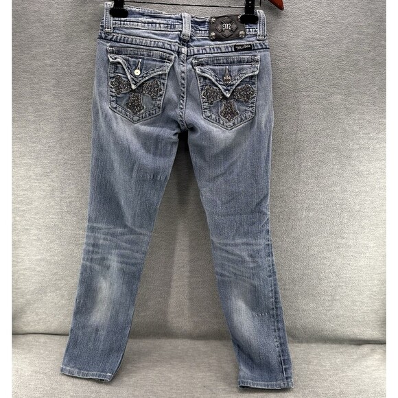 MISS ME - P50465K-3 Size 27 Rhinestone Cross Light Blue Skinny Denim A46 - Picture 2 of 16